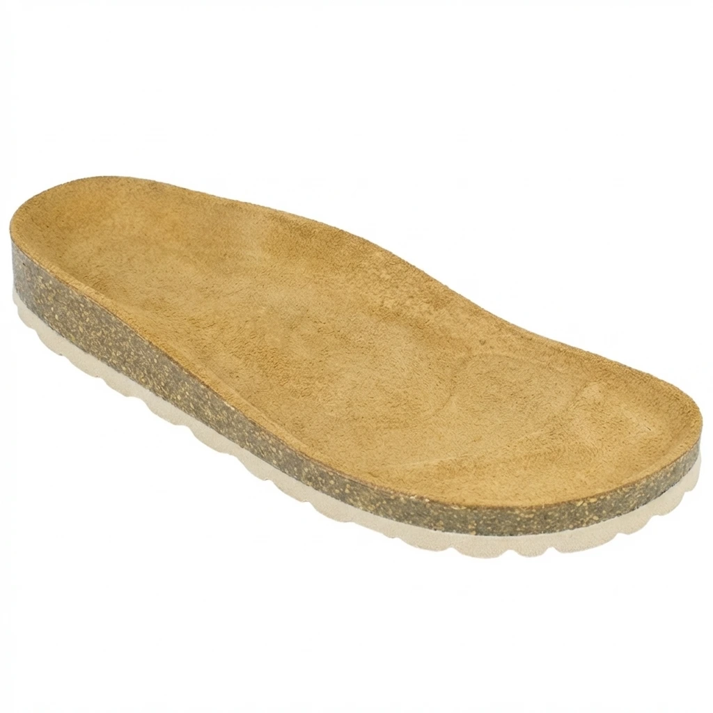 Detalle plantilla anatómica de sandalia bio mujer en corcho natural