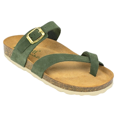 Sandalia bio hebilla mujer Autenti en piel verde con pespunte