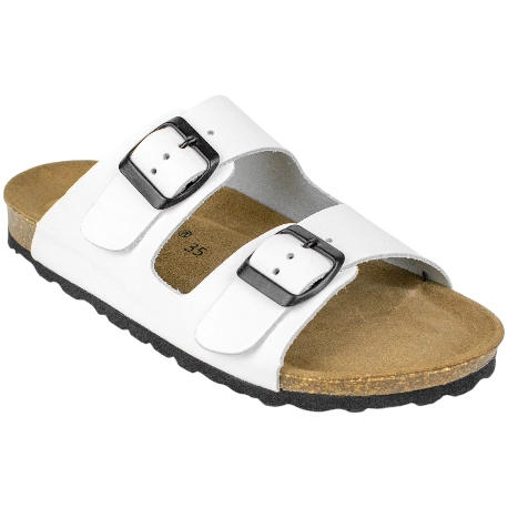 Sandalia bio en cuero Blanco con doble hebilla para mujer